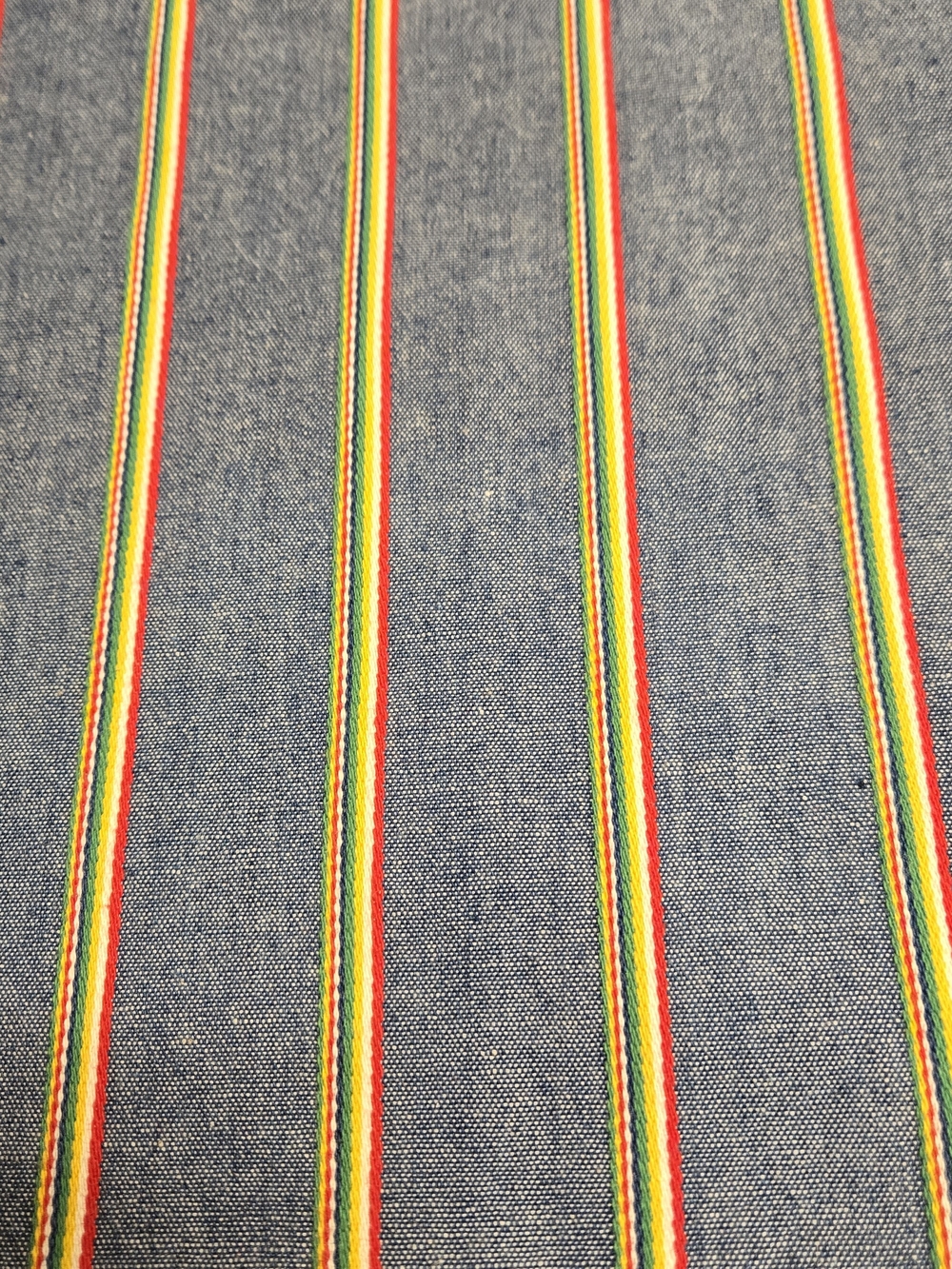 3 Yds Chambray Denim Look Rainbow Stripe Woven Fabric 61" Wide Prewashed